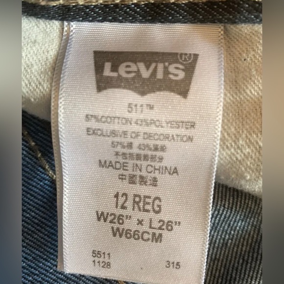 Levis 511 Slim Straight Boys Jeans, Size 12 REG, W 26, L 26, Dark Blue LIKE NEW! - Picture 6 of 7